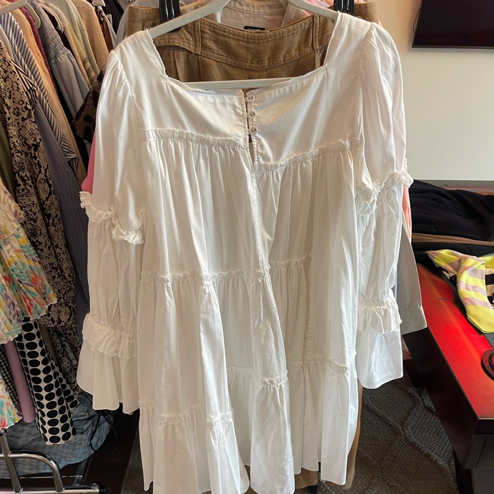 Aje L’espirit Ruffle Trim White Long Sleeve Mini Dress - Picture 7 of 8